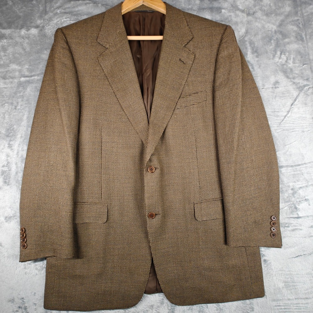 Canali Blazer Mens 44 Brown Micro Check Two Button Wool Sport Coat Italy